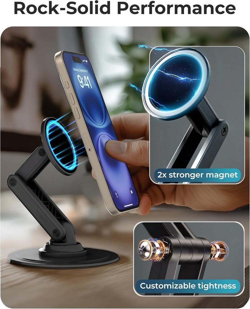 cooper Mag360, Desktop MagSafe Stand for iPhone 17 Pro Max (16/15/14/13/12), Magnetic Phone Holder for Desk, 360° Rotating, Height Adjustable, Magnetic Phone Stand for Desk, with Metal Ring (Black) - Image 4